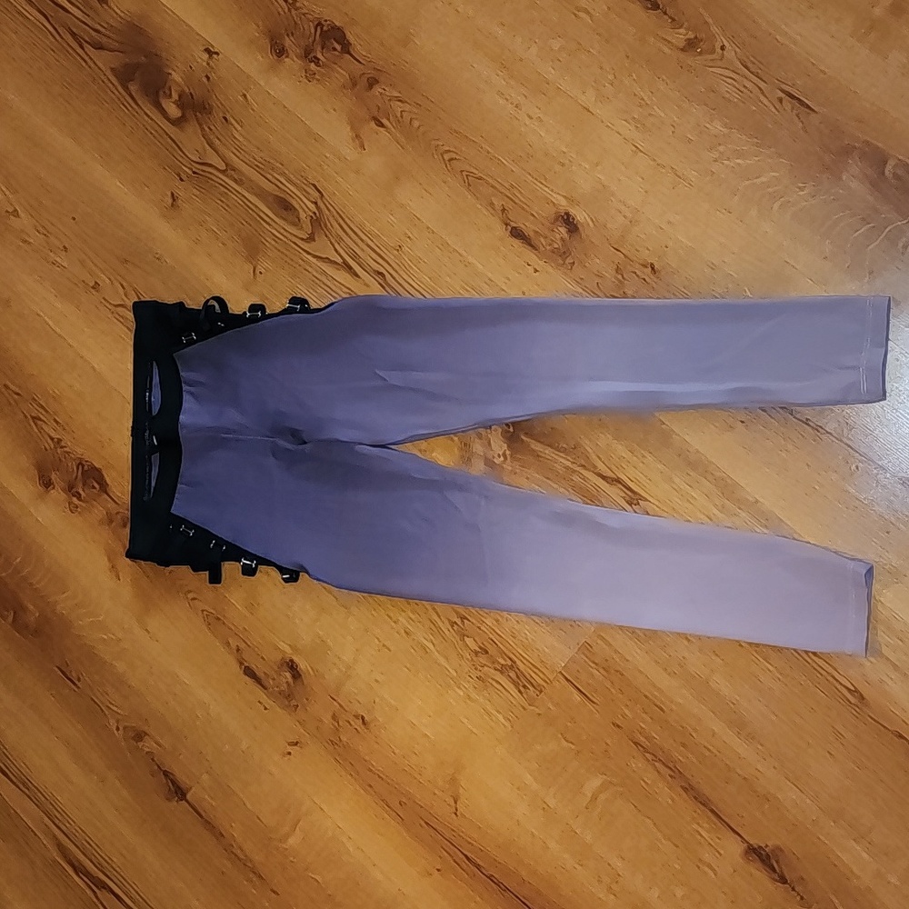 Blue life fit leggings purple black semi sheer sides with lace size Medi…